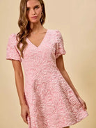 So Me Pretty in Pink Jacquard Flare Mini Dress-Women's Dresses-Shop Z & Joxa