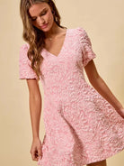 So Me Pretty in Pink Jacquard Flare Mini Dress-Women's Dresses-Shop Z & Joxa