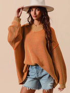 So Me Relaxed Radiance Oversized Textured V Neck Sweater-Women's Shirts & Tops-Shop Z & Joxa