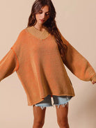 So Me Relaxed Radiance Oversized Textured V Neck Sweater-Women's Shirts & Tops-Shop Z & Joxa