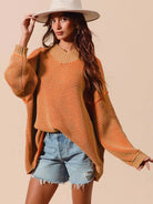 So Me Relaxed Radiance Oversized Textured V Neck Sweater-Women's Shirts & Tops-Shop Z & Joxa