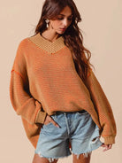 So Me Relaxed Radiance Oversized Textured V Neck Sweater-Women's Shirts & Tops-Shop Z & Joxa