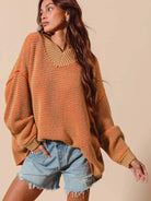 So Me Relaxed Radiance Oversized Textured V Neck Sweater-Women's Shirts & Tops-Shop Z & Joxa
