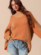 So Me Relaxed Radiance Oversized Textured V Neck Sweater-Women's Shirts & Tops-Shop Z & Joxa