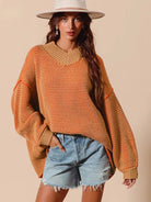 So Me Relaxed Radiance Oversized Textured V Neck Sweater-Women's Shirts & Tops-Shop Z & Joxa
