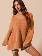 So Me Relaxed Radiance Oversized Textured V Neck Sweater-Women's Shirts & Tops-Shop Z & Joxa