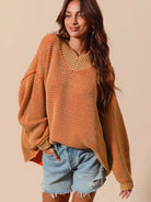 So Me Relaxed Radiance Oversized Textured V Neck Sweater-Women's Shirts & Tops-Shop Z & Joxa