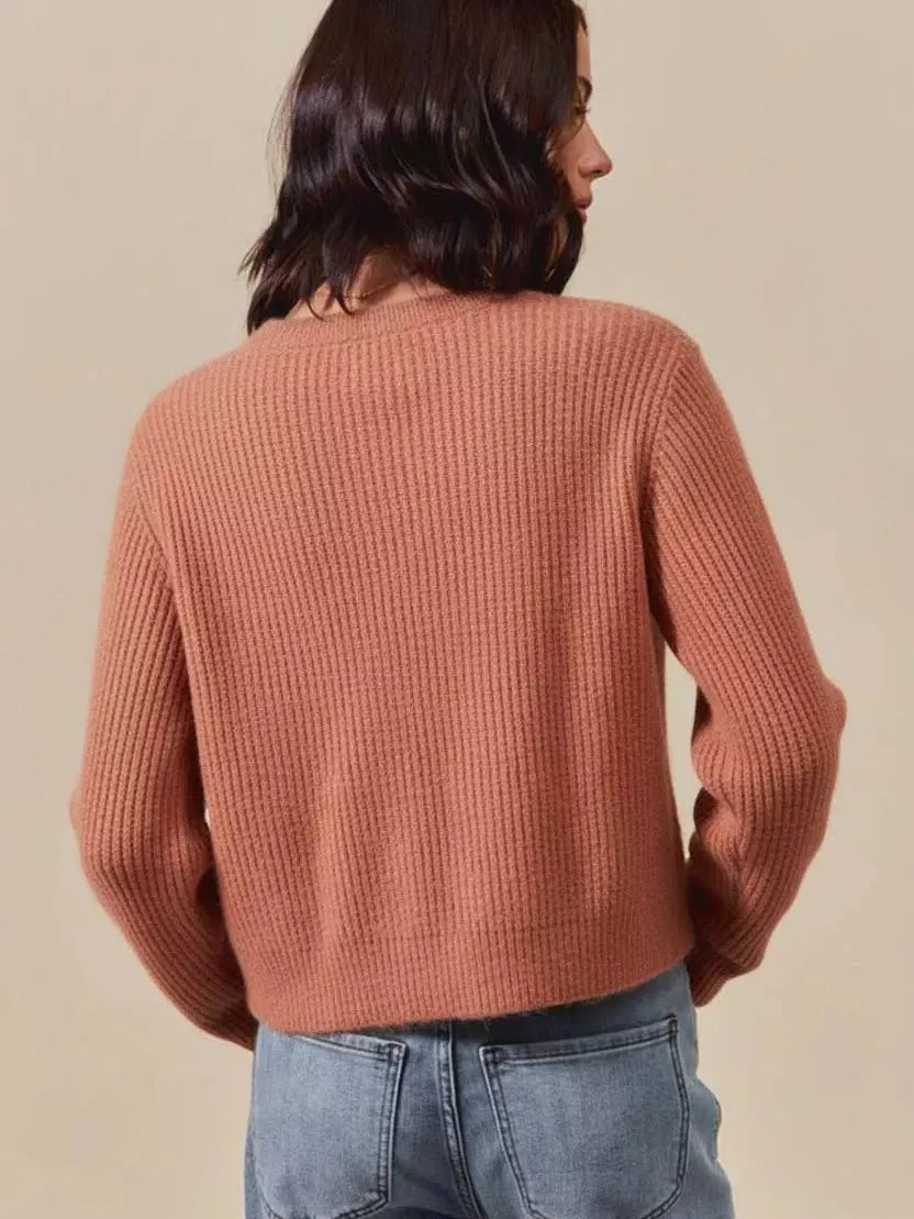 So Me Ribbon Kiss Checkered Plaid Tape Lace Up Sweater in Rust-Women's Shirts & Tops-Shop Z & Joxa