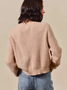 So Me Ribbon Kiss Checkered Plaid Tape Lace Up Sweater in Taupe-Women's Shirts & Tops-Shop Z & Joxa