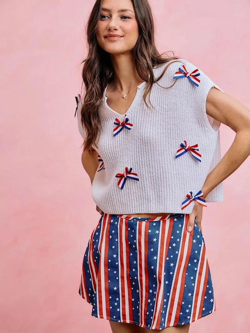 So Me Ribbon and Glory 4th Of July Ribbon Cropped Knit Top-Shirts & Tops-Shop Z & Joxa