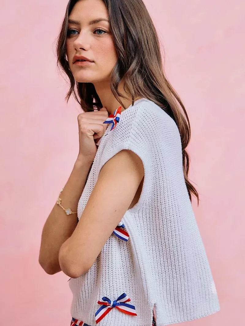 So Me Ribbon and Glory 4th Of July Ribbon Cropped Knit Top-Shirts & Tops-Shop Z & Joxa