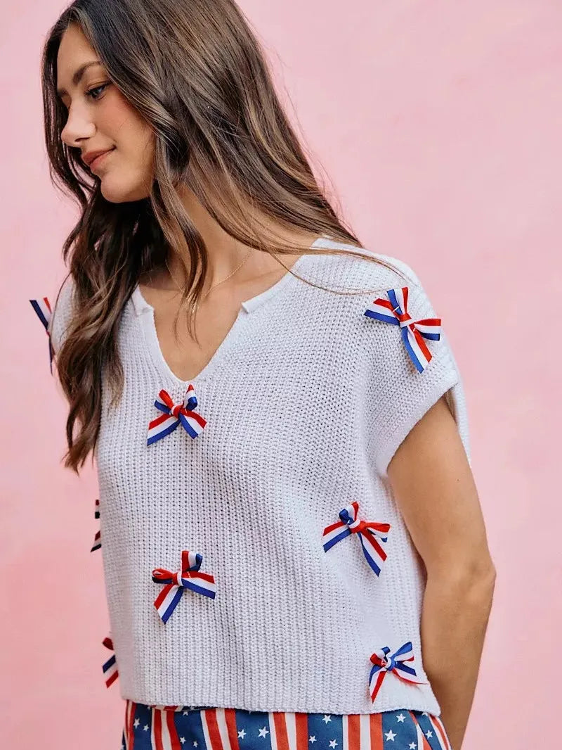So Me Ribbon and Glory 4th Of July Ribbon Cropped Knit Top-Shirts & Tops-Shop Z & Joxa