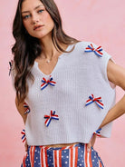 So Me Ribbon and Glory 4th Of July Ribbon Cropped Knit Top-Shirts & Tops-Shop Z & Joxa