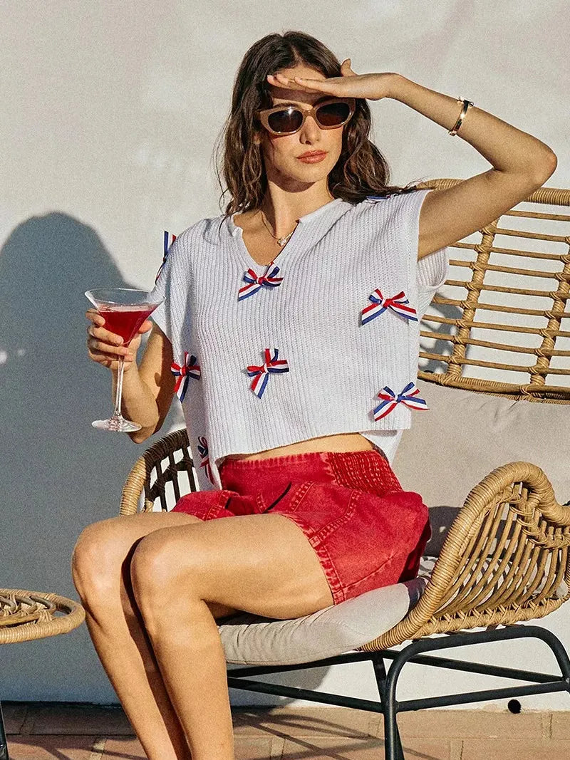 So Me Ribbon and Glory 4th Of July Ribbon Cropped Knit Top-Shirts & Tops-Shop Z & Joxa