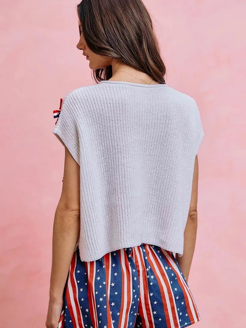So Me Ribbon and Glory 4th Of July Ribbon Cropped Knit Top-Shirts & Tops-Shop Z & Joxa