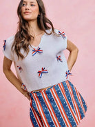 So Me Ribbon and Glory 4th Of July Ribbon Cropped Knit Top-Shirts & Tops-Shop Z & Joxa