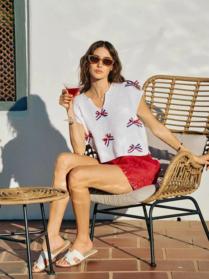 So Me Ribbon and Glory 4th Of July Ribbon Cropped Knit Top-Shirts & Tops-Shop Z & Joxa