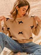 So Me Ribboned Oat Long Sleeve Bow Sweater-Women's Shirts & Tops-Shop Z & Joxa