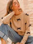 So Me Ribboned Oat Long Sleeve Bow Sweater-Women's Shirts & Tops-Shop Z & Joxa