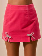 So Me Ribbons & Rhinestones Pink Velvet Mini Skirt-Mini Skirts-Shop Z & Joxa