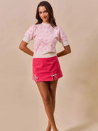 So Me Ribbons & Rhinestones Pink Velvet Mini Skirt-Mini Skirts-Shop Z & Joxa