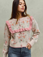 So Me Ruffle Me Up Long Sleeve Floral Cardigan with Ruffles-Women's Shirts & Tops-Shop Z & Joxa