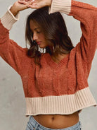 So Me Rust Statement Chenille Knit Crop Sweater with Contrast-Women's Shirts & Tops-Shop Z & Joxa
