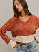 So Me Rust Statement Chenille Knit Crop Sweater with Contrast-Women's Shirts & Tops-Shop Z & Joxa