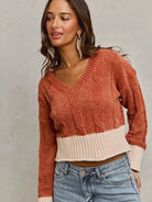 So Me Rust Statement Chenille Knit Crop Sweater with Contrast-Women's Shirts & Tops-Shop Z & Joxa