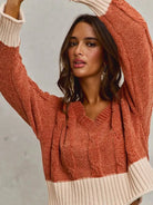 So Me Rust Statement Chenille Knit Crop Sweater with Contrast-Women's Shirts & Tops-Shop Z & Joxa