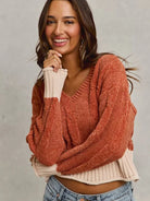 So Me Rust Statement Chenille Knit Crop Sweater with Contrast-Women's Shirts & Tops-Shop Z & Joxa