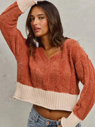 So Me Rust Statement Chenille Knit Crop Sweater with Contrast-Women's Shirts & Tops-Shop Z & Joxa