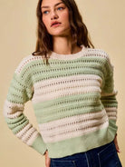 So Me Sage Statement Openwork Wide Stripe Textured Sweater-Women's Shirts & Tops-Shop Z & Joxa