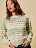 So Me Sage Statement Openwork Wide Stripe Textured Sweater-Women's Shirts & Tops-Shop Z & Joxa