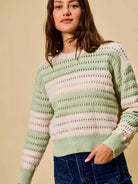 So Me Sage Statement Openwork Wide Stripe Textured Sweater-Women's Shirts & Tops-Shop Z & Joxa