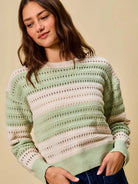 So Me Sage Statement Openwork Wide Stripe Textured Sweater-Women's Shirts & Tops-Shop Z & Joxa