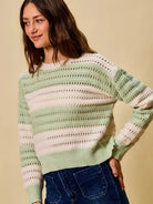 So Me Sage Statement Openwork Wide Stripe Textured Sweater-Women's Shirts & Tops-Shop Z & Joxa