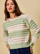 So Me Sage Statement Openwork Wide Stripe Textured Sweater-Women's Shirts & Tops-Shop Z & Joxa
