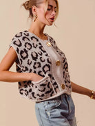 So Me Savannah Chic Big Button Leopard Sweater Vest Top-Women's Shirts & Tops-Shop Z & Joxa