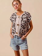 So Me Savannah Chic Big Button Leopard Sweater Vest Top-Women's Shirts & Tops-Shop Z & Joxa