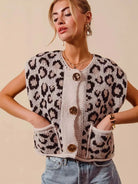 So Me Savannah Chic Big Button Leopard Sweater Vest Top-Women's Shirts & Tops-Shop Z & Joxa