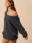 So Me Seamed Serenity Wide Neck Slouchy Boucle Sweater - Gray-Women's Shirts & Tops-Shop Z & Joxa