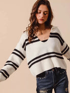 So Me Shadow Sugar Fuzzy Striped Deep U Neck Sweater-Women's Shirts & Tops-Shop Z & Joxa