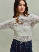 So Me Sheer Floral White Lace Long Sleeve Layering Top-Women's Shirts & Tops-Shop Z & Joxa