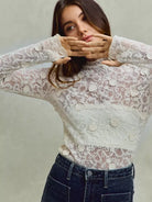 So Me Sheer Floral White Lace Long Sleeve Layering Top-Women's Shirts & Tops-Shop Z & Joxa