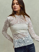 So Me Sheer Floral White Lace Long Sleeve Layering Top-Women's Shirts & Tops-Shop Z & Joxa