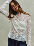 So Me Sheer Floral White Lace Long Sleeve Layering Top-Women's Shirts & Tops-Shop Z & Joxa