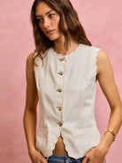 So Me Simply Scalloped Cotton Twill Washed Vest Top-vest-Shop Z & Joxa