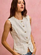 So Me Simply Scalloped Cotton Twill Washed Vest Top-vest-Shop Z & Joxa