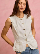 So Me Simply Scalloped Cotton Twill Washed Vest Top-vest-Shop Z & Joxa